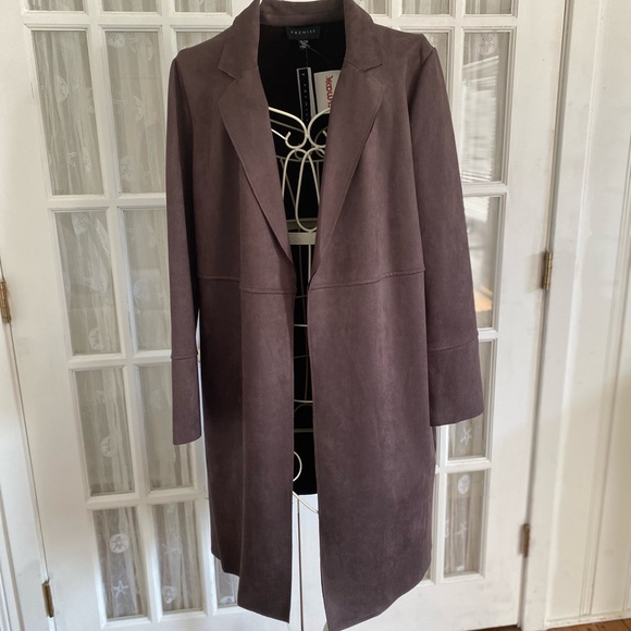 New Premise Faux Suede Longline Coat in Brown ****Fits as a size 10 - Picture 1 of 6
